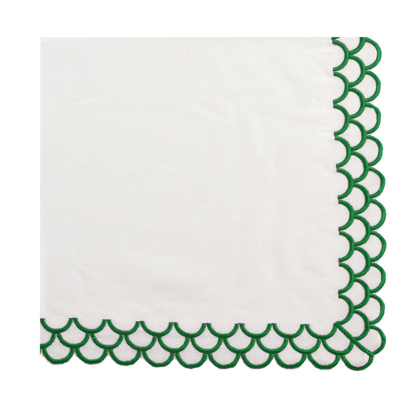 Peacock Linen Napkin, White/Green