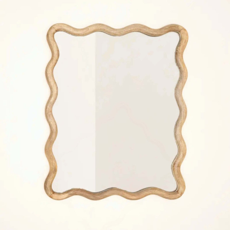 Miroir mural décoratif ondulé avec cadre en bois de manguier