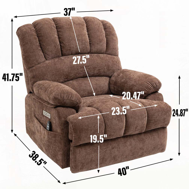 Chenille Power Lift Recliners with Heat Massage, Brown