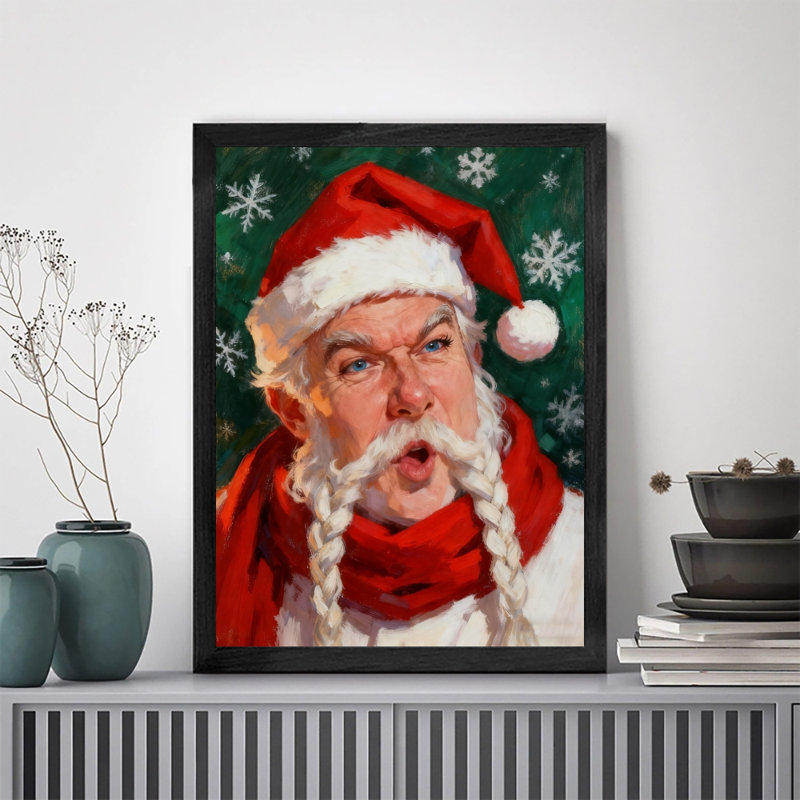 Art mural rétro noir avec père Noël, H 11 po x l 9 po