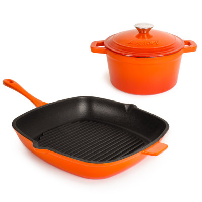BergHOFF Neo 3Pc Cast Iron Cookware Set with 11" Grill Pan and 3Qt. Covered Dutch Oven