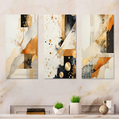Gold And Grey Sunset Collage II - Abstract Collages Metal Art Print Set Of 3