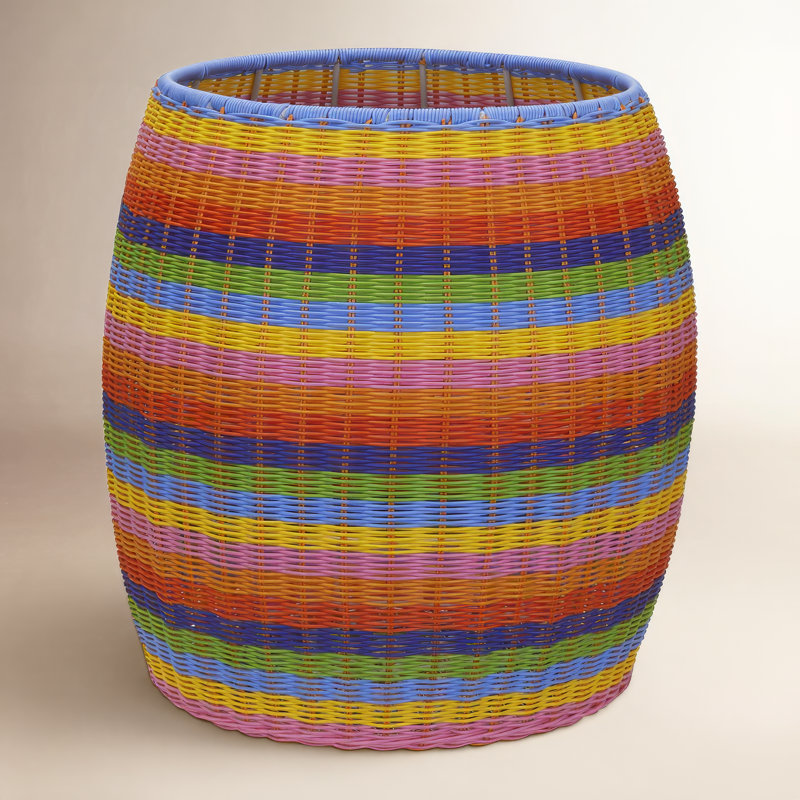  Baudette Handwoven Resin Barrel Side Table, Organe/Purple/Blue/Green