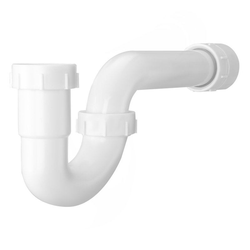 P-Trap, 1-1/2 Inch P Trap Sink Drain Pipe Kit With Threaded Adapter And TPU Leak-Resistant Washers, PP Plastic Pipe Basin Waste Kit, Under Sink Plumbing For Kitchen Bathroom Sewer Drain, White