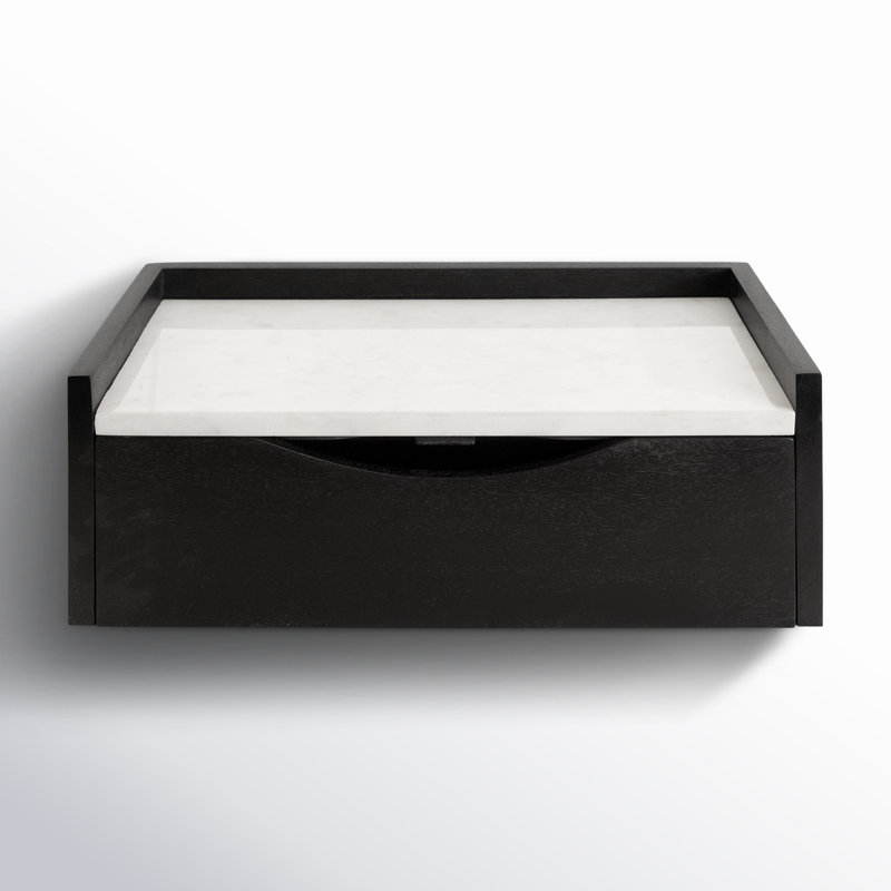 Benning Poplar Floating Shelf with Drawer, Black