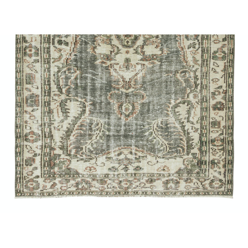 Tapis Oushak turc noué à la main, tapis en laine rétro