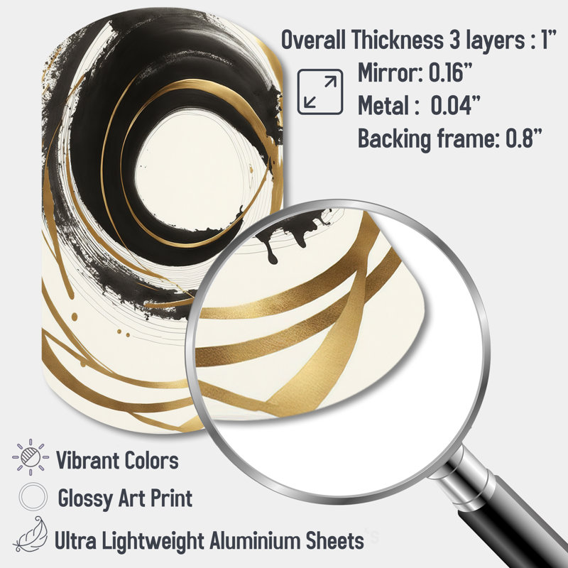 Black And Gold Curves III - Cylinder Abstract Spirals Metal Wall Decor, Asymmetrical Metal Wall Sculpture Print