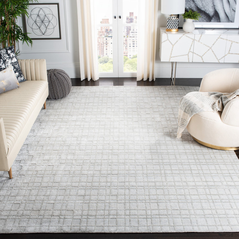 Tapis géométrique ivoire en coton tissé à la main Oliveri, Rectangle 9 pi x 12 pi