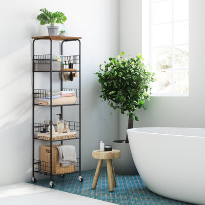 Étagère en fil métallique à 5 niveaux avec tablettes et tablettes de rangement réglables sur roulettes