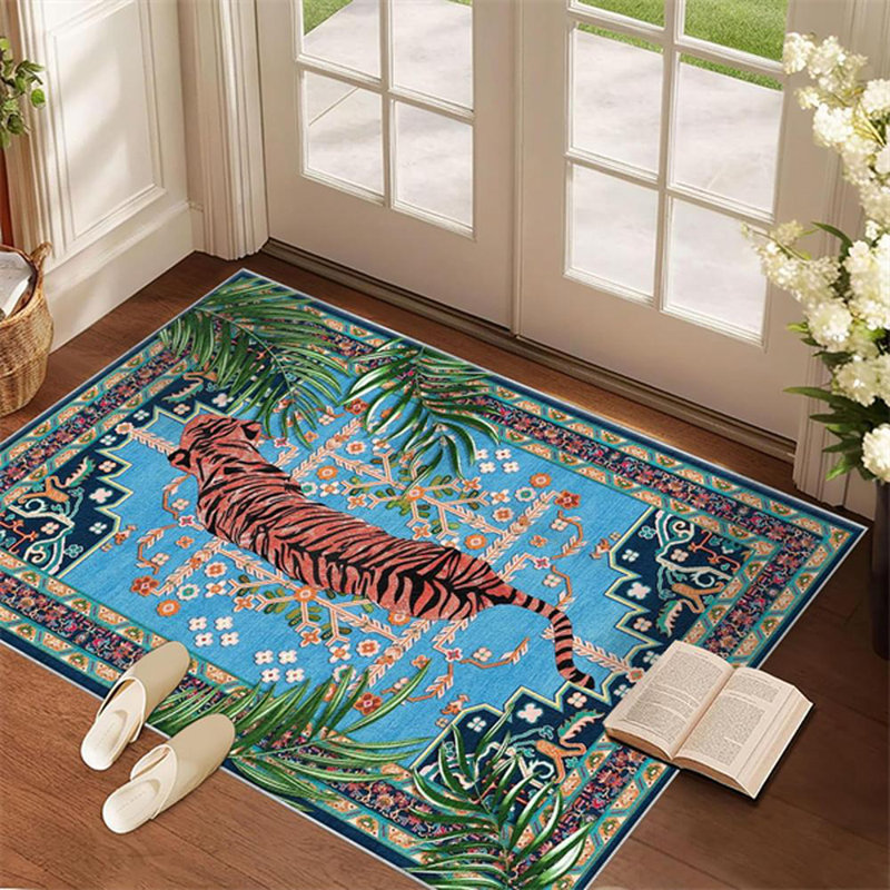 Tapis lavables tigre bleu, tapis de salon, grande chambre à coucher rétro douce, Rectangle 3 pi 4 po x 5 pi 4 po