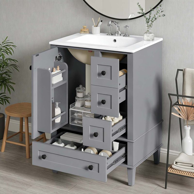 Meuble-lavabo de 24 pouces avec beaucoup de rangement pour les salles de bain modernes, Gris
