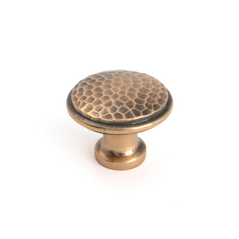 Hammered Round Knob, Polished Bronze, 1.57" Knob Diameter