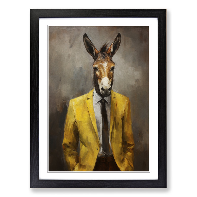 Donkey Modern No.2 - Single Picture Frame Print on Wood, Black Framed, 64cm H x 46cm W