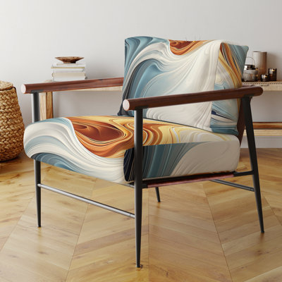 Chaise d'appoint rembourrée à motif abstrait rétro bleu et orange