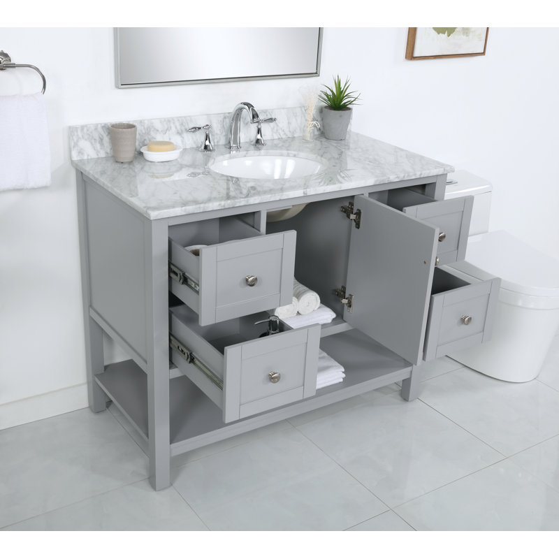 Amyra 42'' Single Bathroom Vanity with Genuine Marble Top, Gray