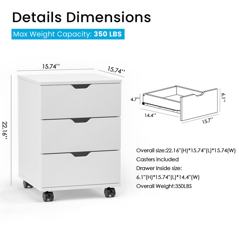 Classeur mobile en bois 22 tiroirs H 22 po blanc