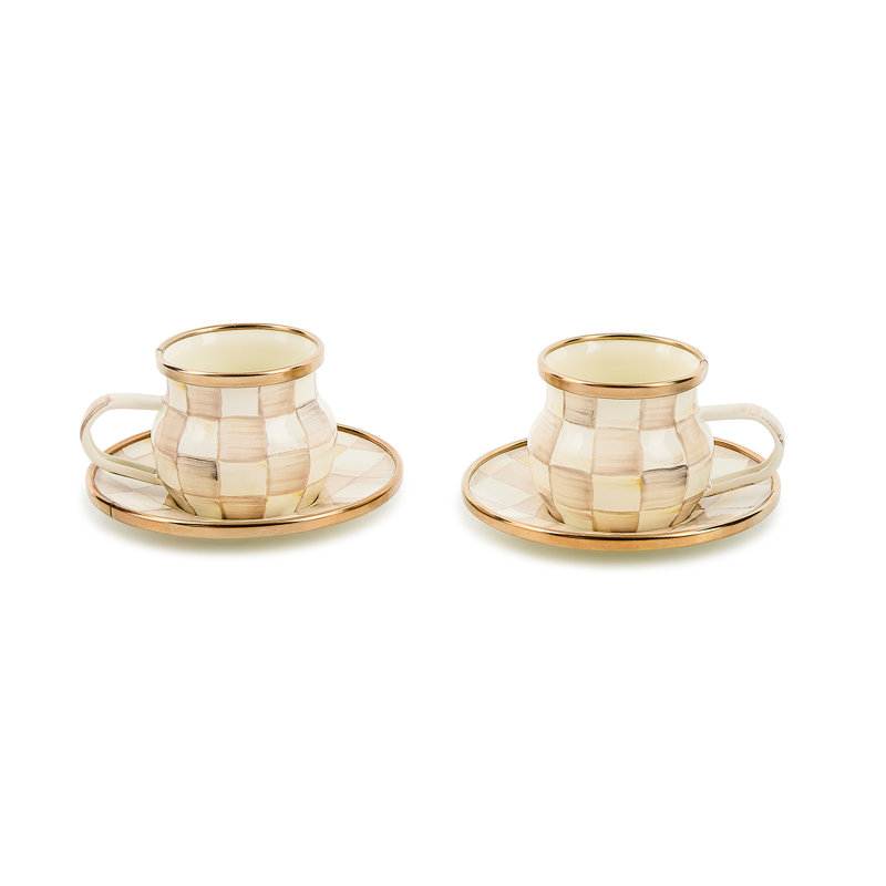 Mocha Check Espresso Cup and Saucer Set