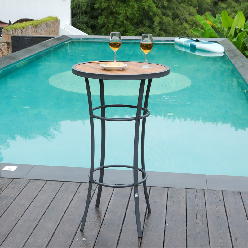 23.6" Outdoor Round Bar Table with Height Metal Base Dining Table