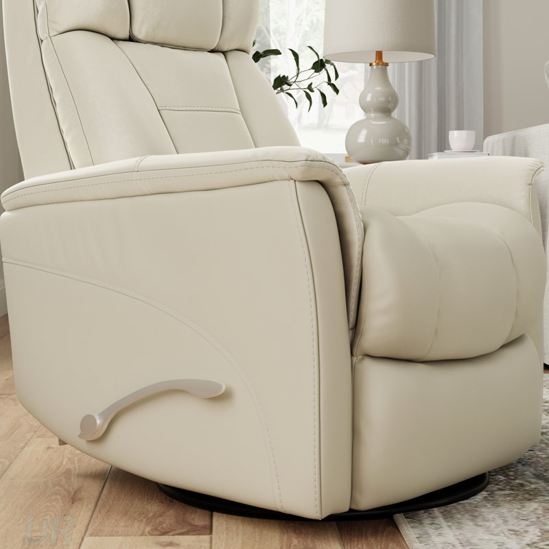 Global Home Swivel Glider Recliner With Adjustable Headrest, Footrest, And Faux Leather In Bentley Oyster, Cream