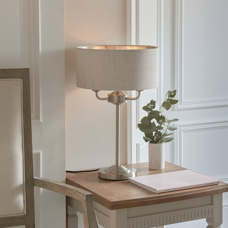 Landover Metal Table Lamp, Brushed Chrome, Natural