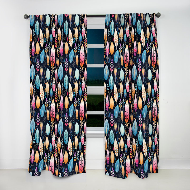 Tribal Dreamscape Feather Boho Motif II - Rideau obscurcissant abstrait Boho - 1 panneaux, L 52 po x L 90 po