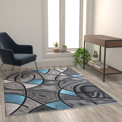 Sioar Blue/Gray Abstract Design Accent Area Rug