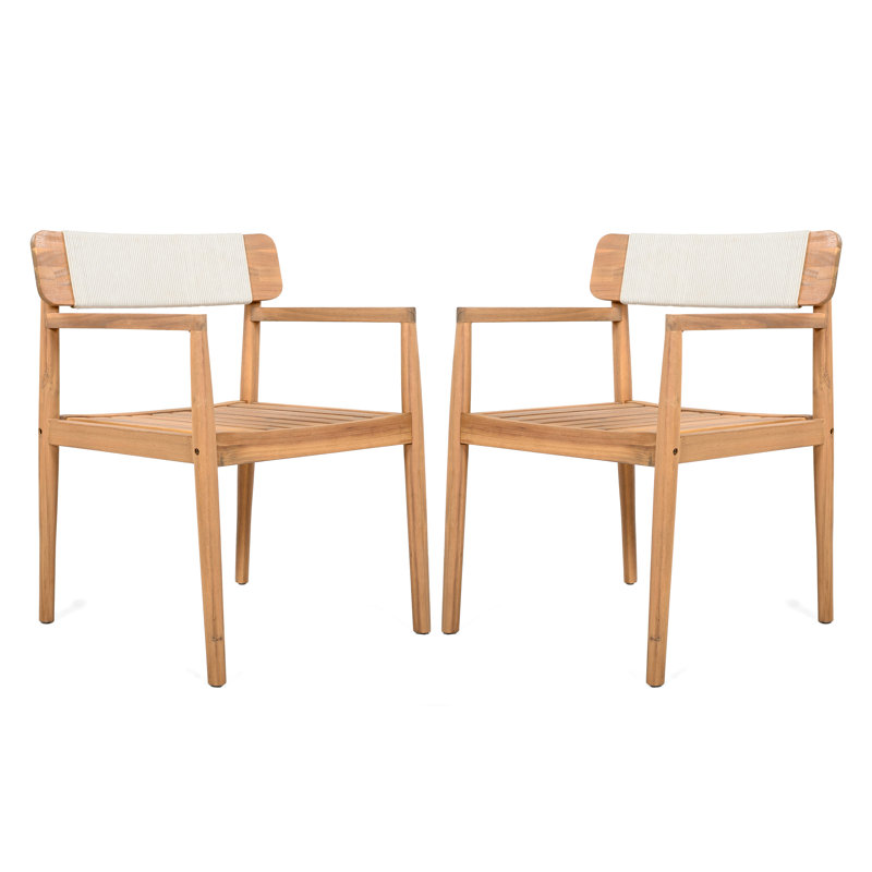 4 Wood Patio Chairs Look Gray Rope All-Weather Outdoor Dining Comfortable Design Low-Maintenance Timeless Aesthetic, Gray