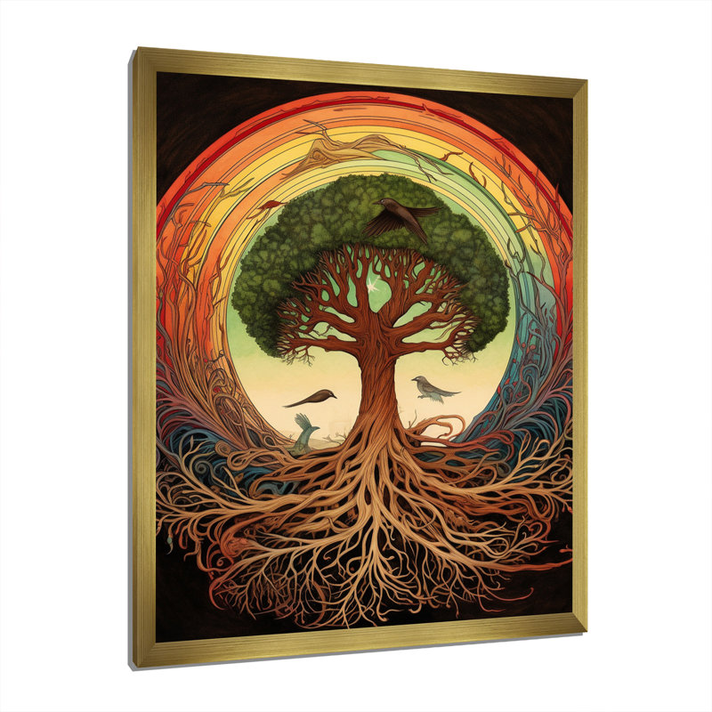 Arbre de vie, illustration rétro sur toile, Cadre doré à une seule photo, H 32 po x l 24 po x P 1 po
