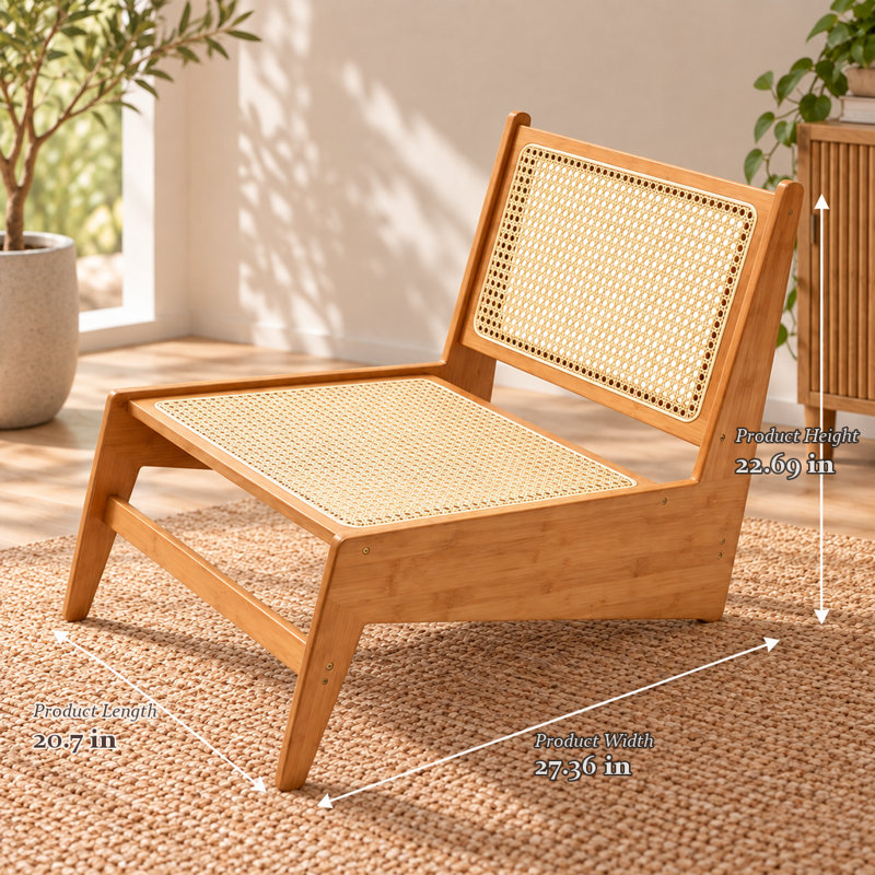 Fauteuil lounge sans accoudoirs en rotin tressé, fauteuil d'appoint bas de style moderne du milieu du siècle pour salon, balcon ou véranda