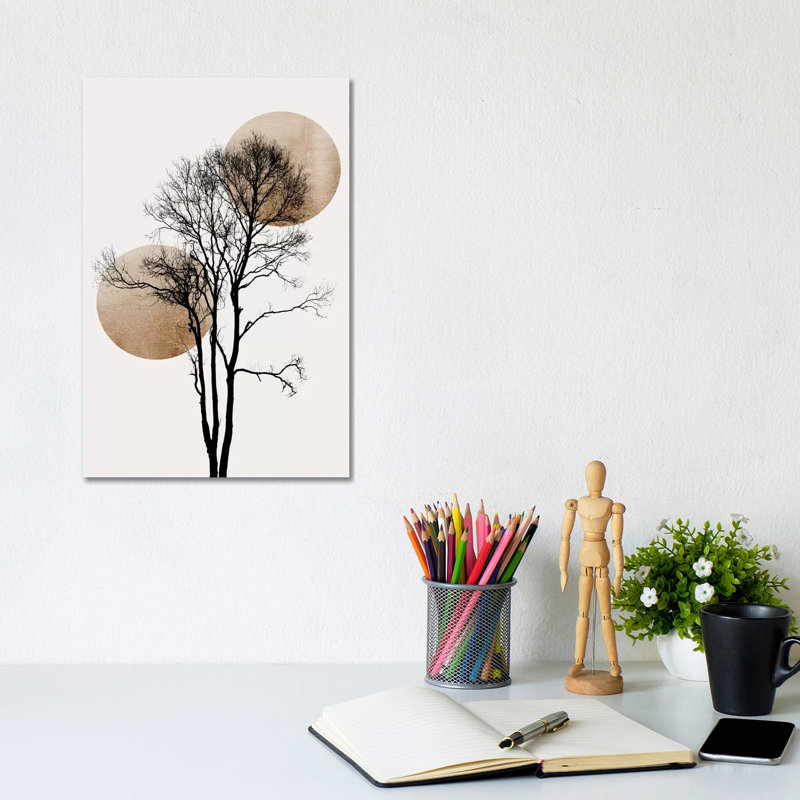 Sun And Moon Hiding-Gold by Kubistika - Wrapped Canvas Print, 20.32 cm H x 30.48 cm W