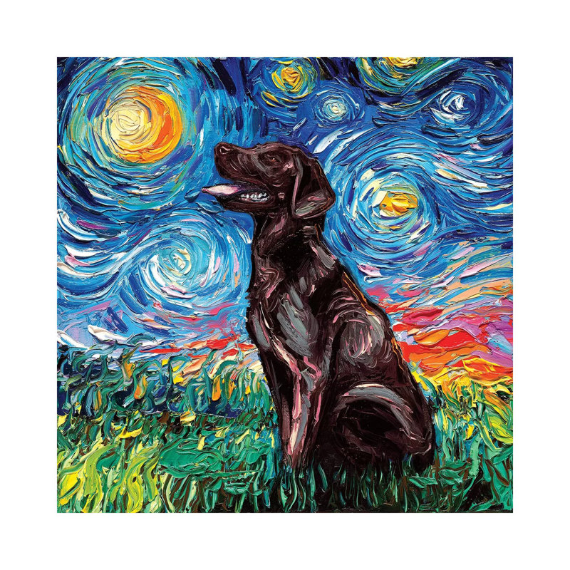 «Chocolate Labrador Night» par Aja Treves - reproduction d'art, Pas de tapis, Toile tendue, H 12 po x l 12 po x P 1,5 po