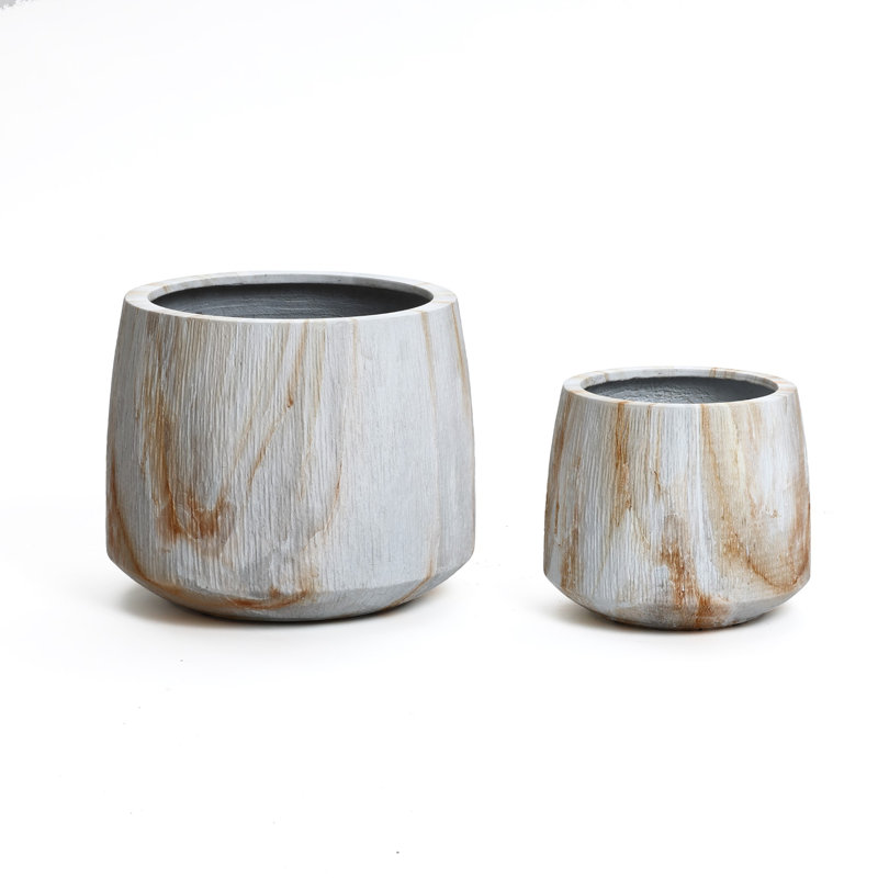 Ensemble de pots de fleurs ronds 15 pièces P 15,8 po, blanc brun imitation marbre avec trou de drainage