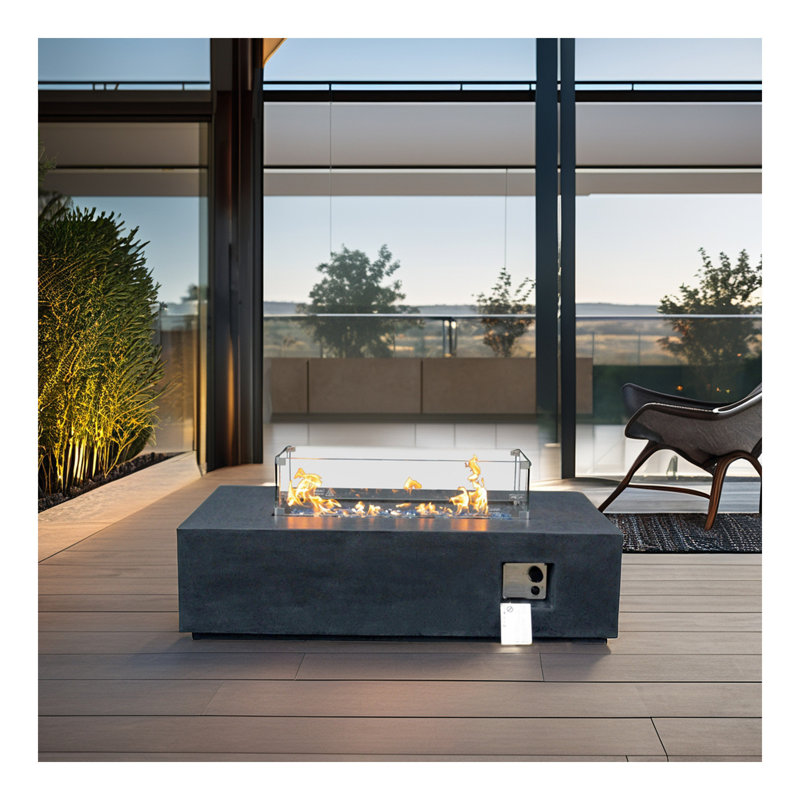 Table de foyer d'extérieur rectangulaire au gaz propane en béton de 52 pouces, Noir