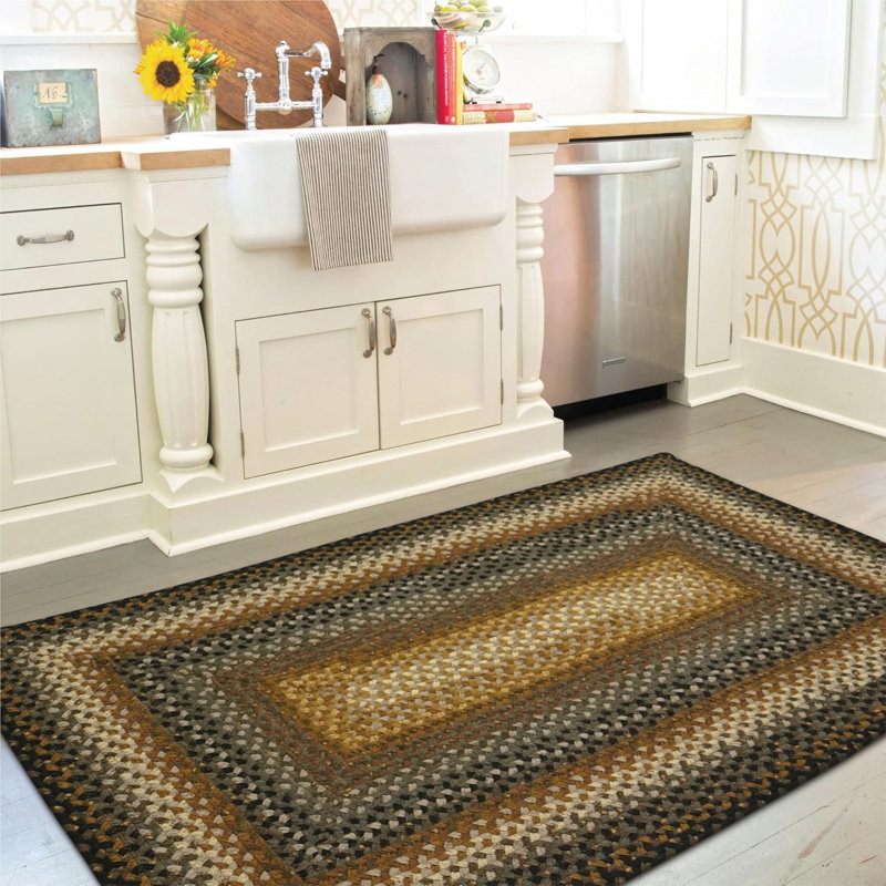 Tapis en coton tressé pour décor côtier Privett, Noir / brun, Rectangle 4pi x 6 pi