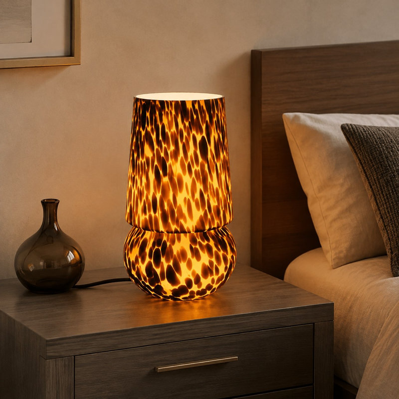 Lampe de table moderne en verre champignon écaille de tortue de 25 cm avec variateur pour une utilisation de chevet