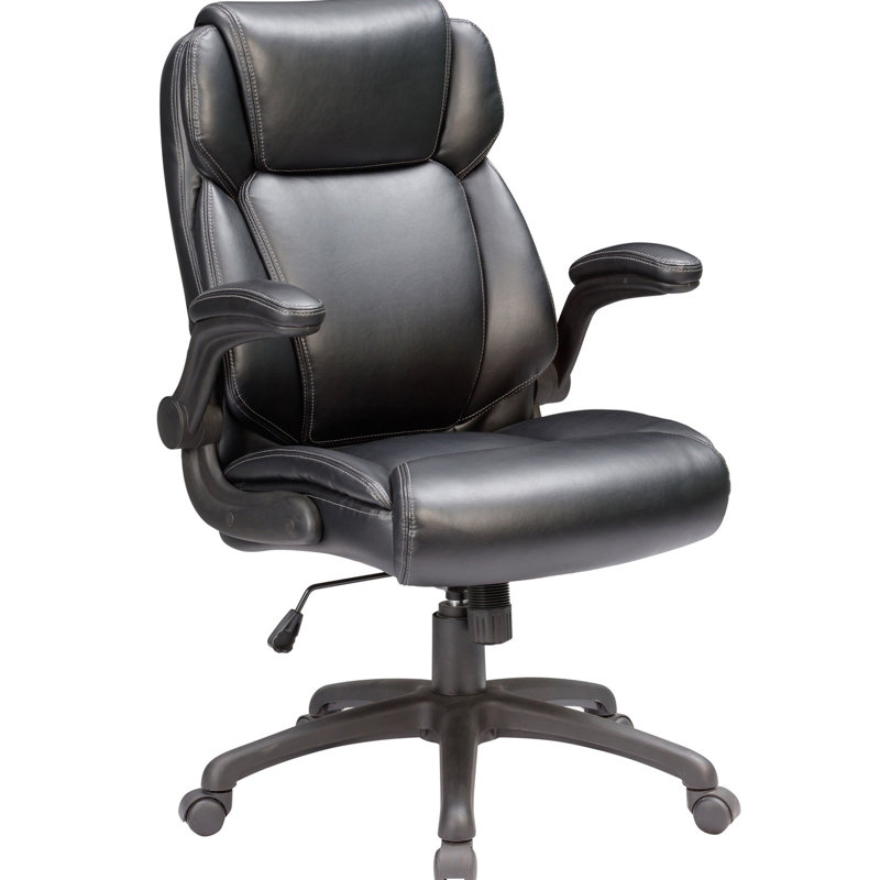 Chaise de bureau en cuir reconstitué à hauteur ajustable - Base en contreplaqué rotatif à 360 degrés rembourrée noire pour un environnement productif