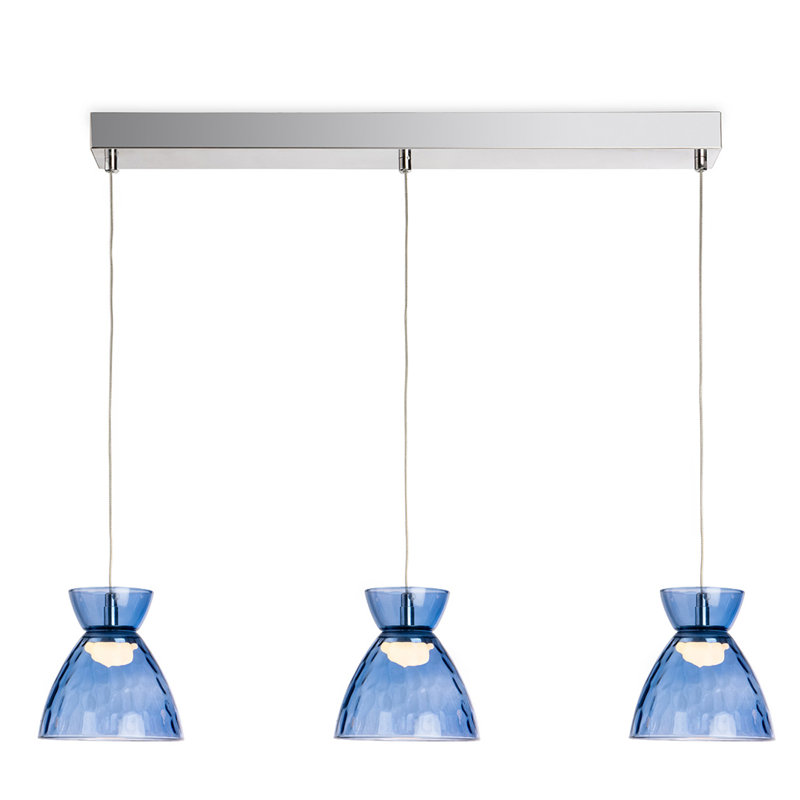 3 - Light Chrome LED Kitchen Island Pendant, Blue 