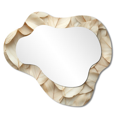 Crème blanc amande feuilles - miroir asymétrique irrégulier feuilles, miroir mural traditionnel, imprimé sur métal