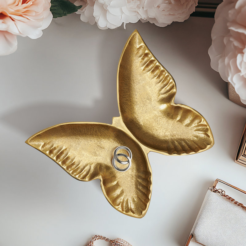 Plateau décoratif en aluminium en forme de papillon Mariposa (doré), Doré
