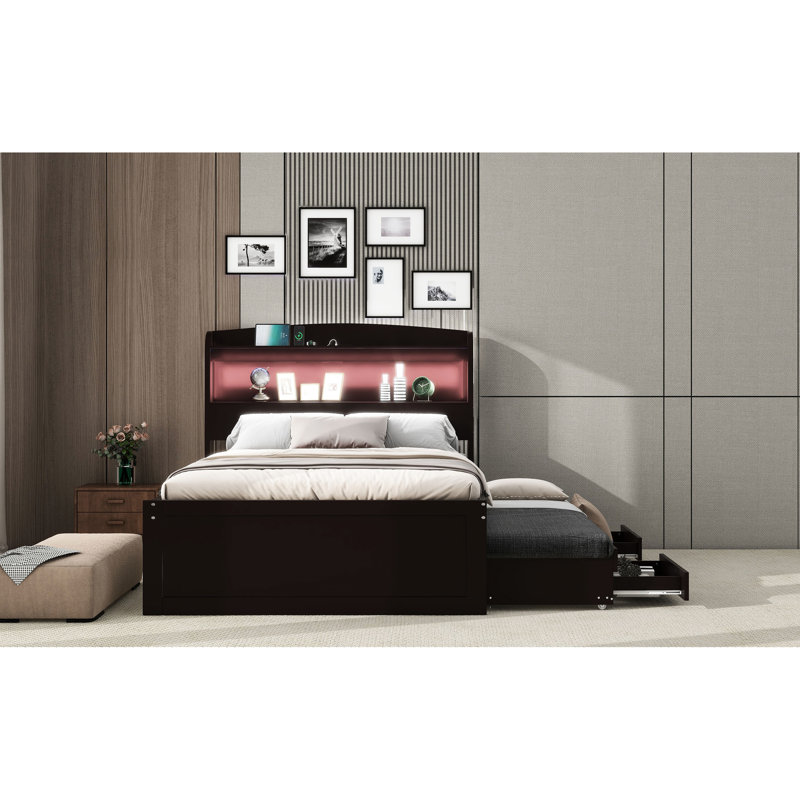 Latitude Run® Twin Xl Platform Bed With Profuse Storage, Led Headboard ...