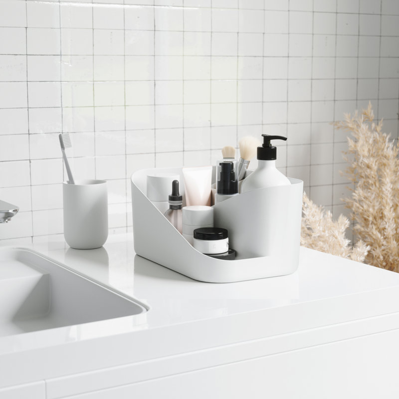 White Plastic Multi-Compartment Makeup Organizer