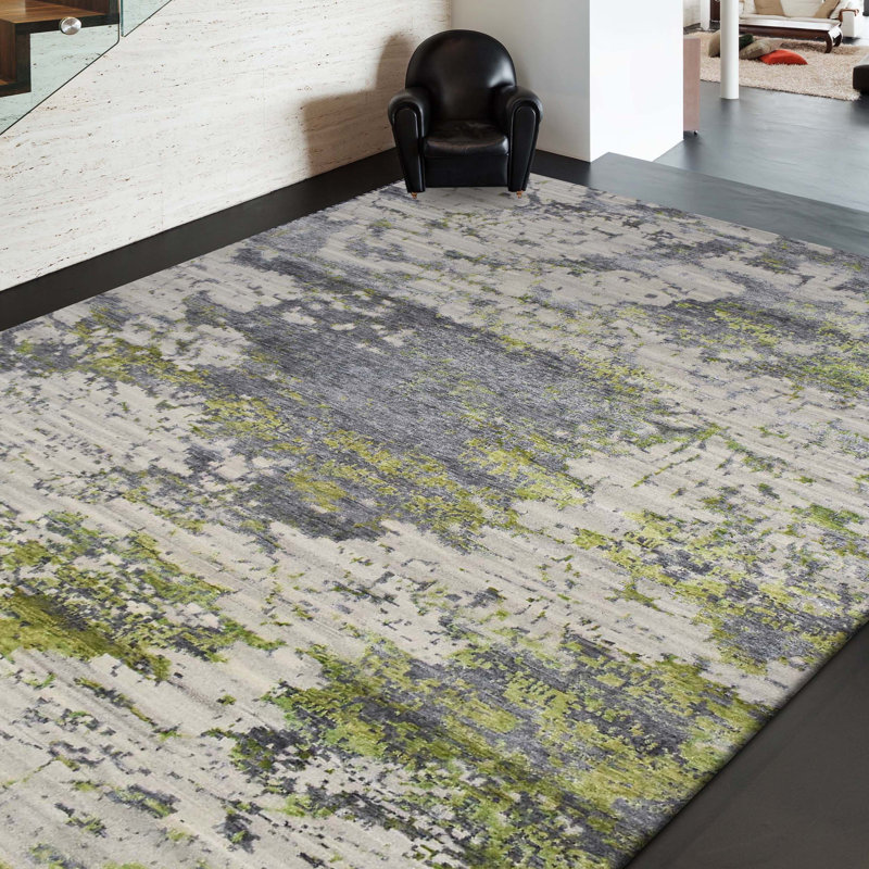 Abstract Area Rug in Green, Rectangle 8' x 10'