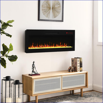 Foyer électrique d'intérieur encastré ultra mince de 42 po avec flamme multicolore et amp; Télécommande | Électrique | Verre trempé + tôle + plastique