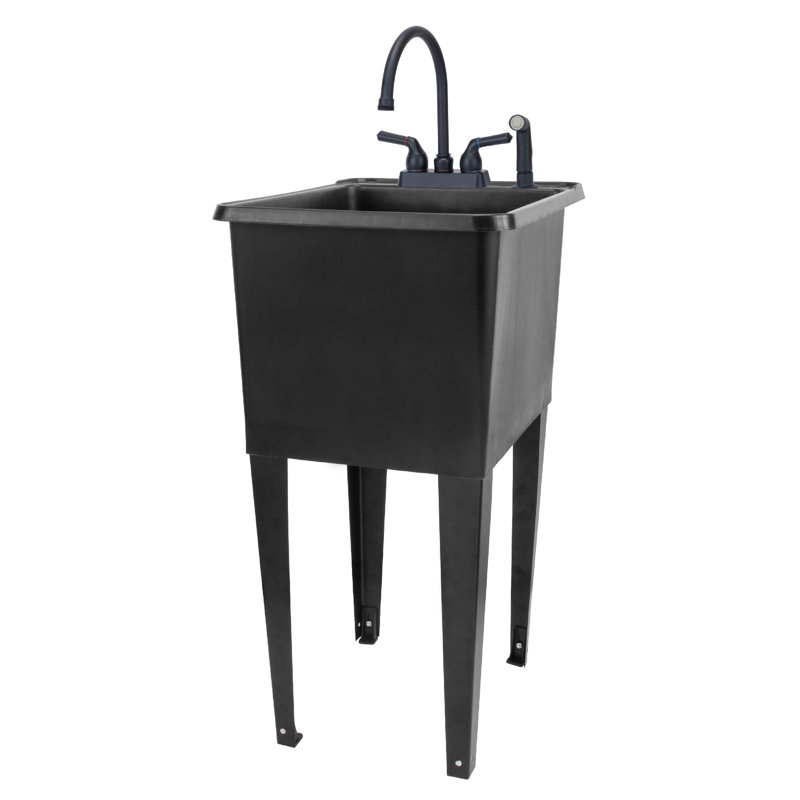 17.75'' L x 23.25'' W Freestanding Laundry Sink with Faucet, Black, Black