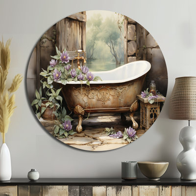 Farmhouse Bathaign Florals - Humour, art rond en métal