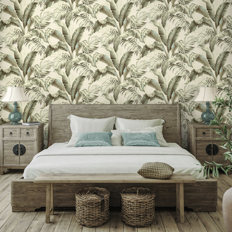 Tommy Bahama Palmiers Peel And Stick Wallpaper Roll, Silver Birch