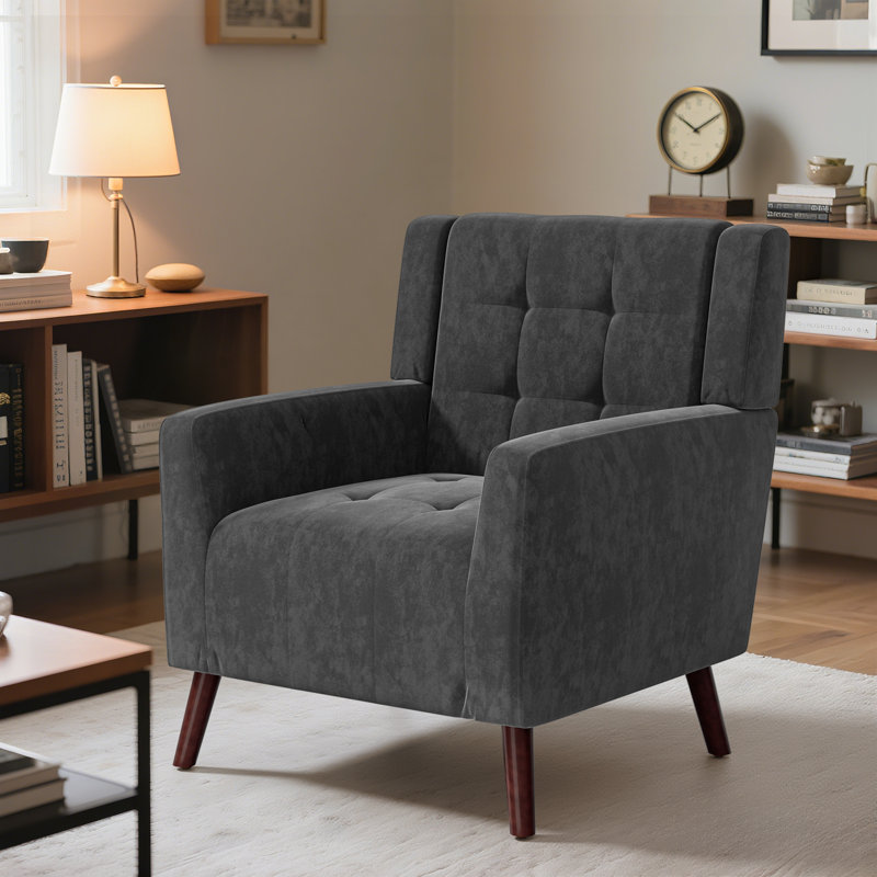 Chaise d'appoint moderne avec fauteuil capitonné et capitonné, Mélange de lin gris