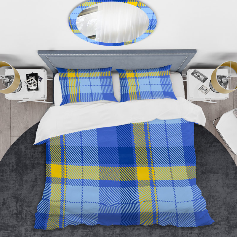 Tartan à carreaux bleus - ensemble de housse de couette abstrait - microfibre de polyester