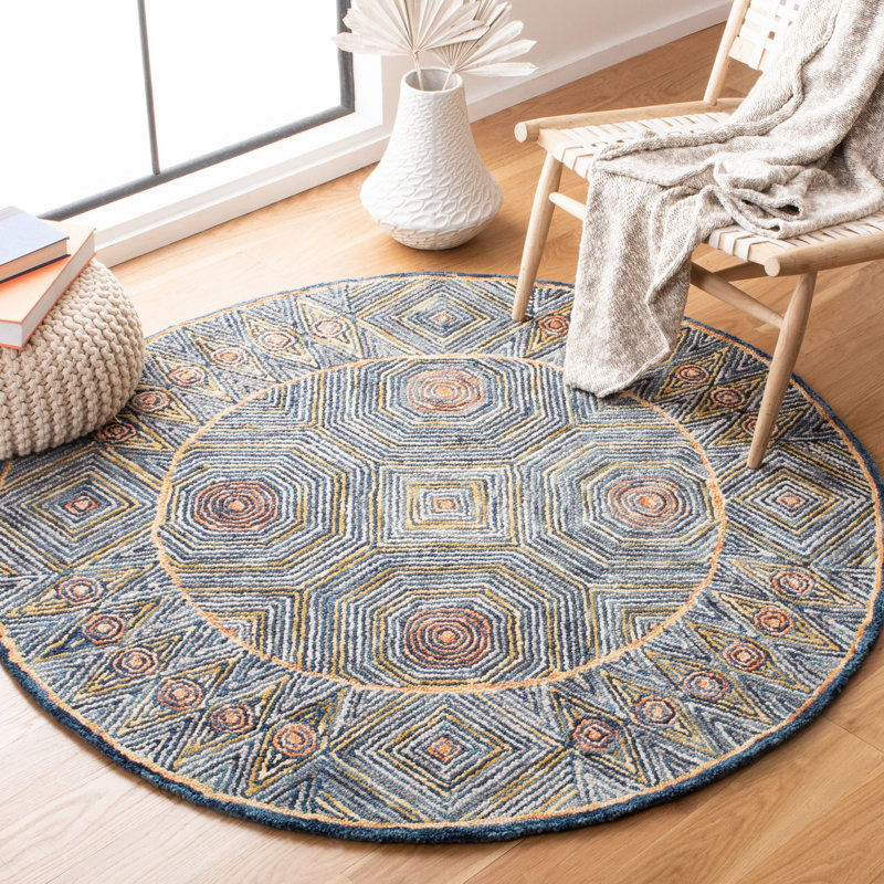 Emmamarie Hand Tufted Wool And Cotton With Latex Geometric Rug, Round 5'