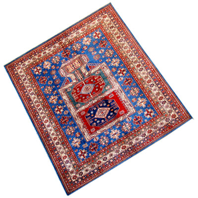 Tapis bleu clair et ivoire noué à la main de haute qualité